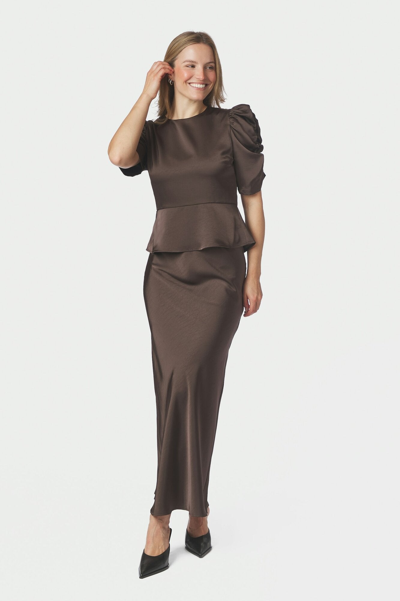 Benua Heavy Sateen bluse - Dark Brown